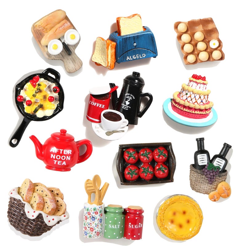 Favensen 12pcs Cute Food Fridge Magnets for Fridge Cute Magnet Refrigerator Stickers for Kitchen Magnet Decorative Strong Resin Fun Magnets Home Decor Office - Image 1