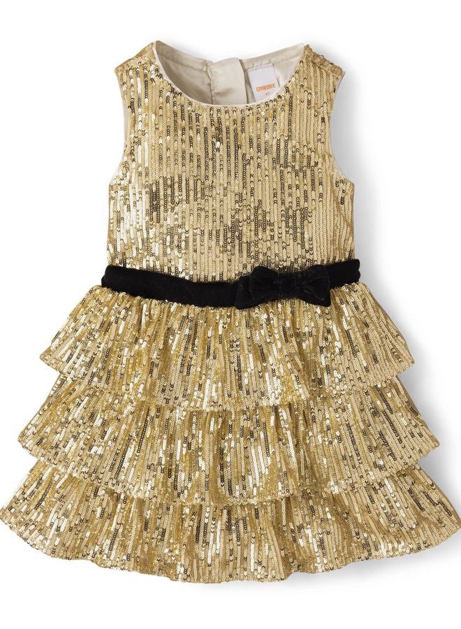 GYMBOREE Baby Girls' and Toddler Sleeveless Dresses, Sequin Gold, 12 - Image 1