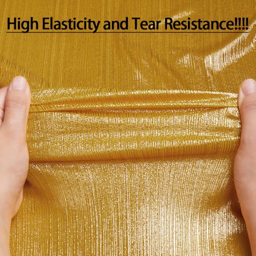 MaiMaiSuan 60’’ Wide Soft Shiny Stretch Metallic Luster Rib Knit Fabric for Dancing Dress Costume Wedding Dress DIY Clothing Fabric(1 Yard,Gold) - Image 2