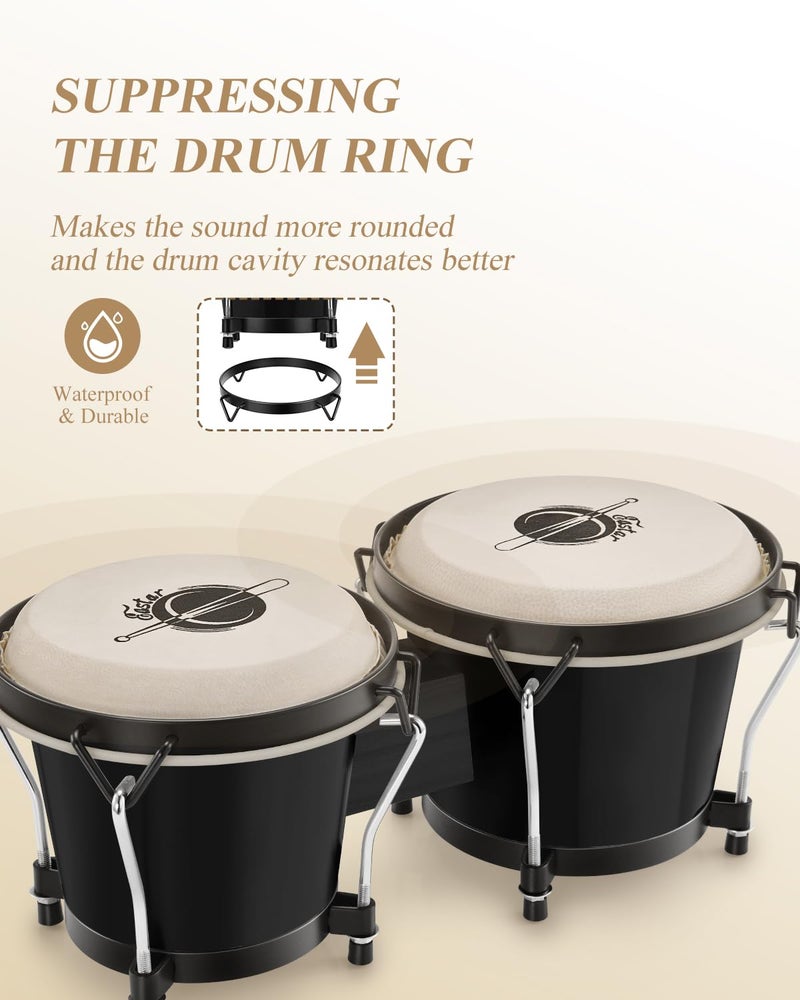 Eastar Bongo Drums 6” and 7” Congas Drums for Kids Adults Beginners Professional Wood Percussion Instrument with Bag and Tuning Wrench, Black - Image 5