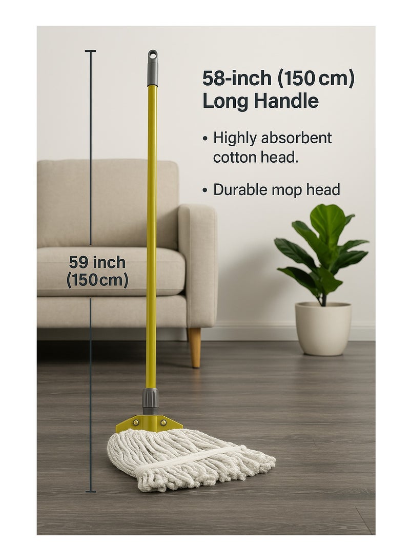 Royalford RoyalBright Classic Cotton Floor Mop with 120cm Iron Handle RF12783 Super Absorbent Universal Thread Handle Cost-Effective 100% Microfibre Removable and Washable Head for all Floor types - Image 2