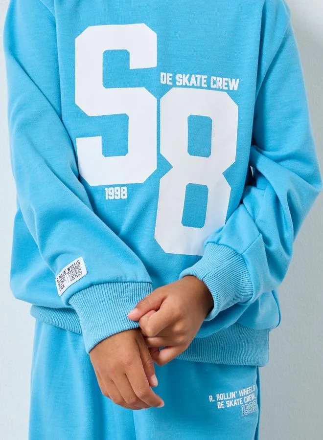 Styli Styli Blue Graphic Print Sweatshirt and Joggers Set