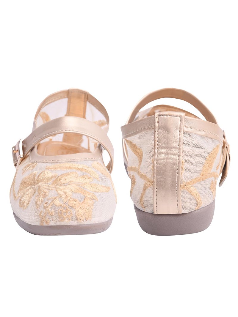 Shoetopia Women’s Golden Embroidered Belly Shoes – Soft Comfortable Flats with Adjustable Strap | Traditional Floral Design for Casual & Ethnic Footwear - Image 5