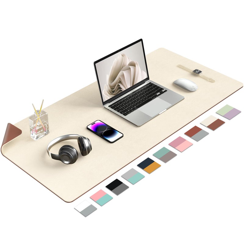 Aothia Desk Mat Large Protector Pad - Multifunctional Dual-Sided Office Desk Pad,Smooth Surface Soft Mouse Pad, Waterproof Desk Mat for Desktop, Pu Leather Desk Cover for Office/Home(Beige, 36" x 17") - Image 1