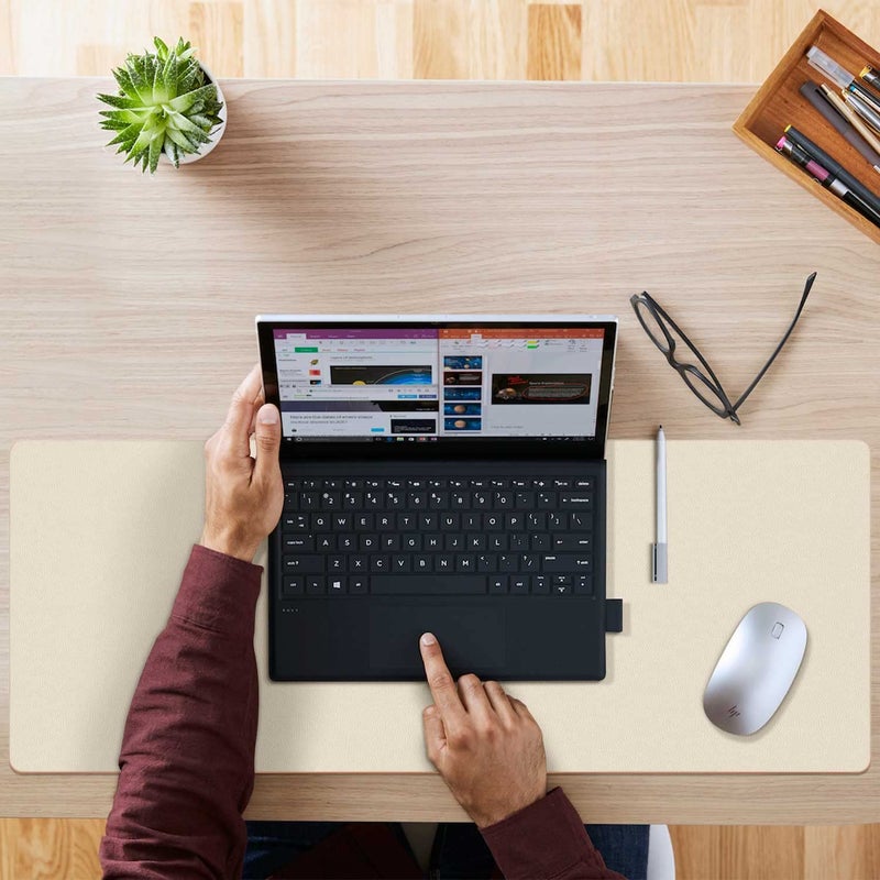 Aothia Desk Mat Large Protector Pad - Multifunctional Dual-Sided Office Desk Pad,Smooth Surface Soft Mouse Pad, Waterproof Desk Mat for Desktop, Pu Leather Desk Cover for Office/Home(Beige, 36" x 17") - Image 5