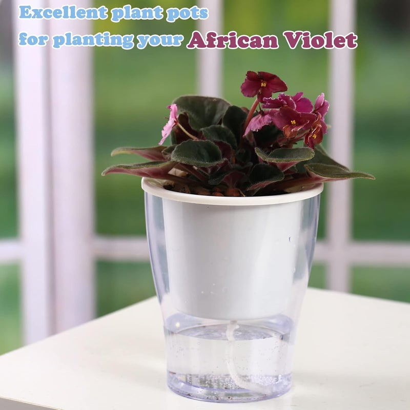 DeELF Outlet 8-Pack 5.1” Clear Self-Watering Planters Medium African Violet Pots Plastic Wick Flower Plant Pots for Indoor Plants, Spider Plant, Clear Orchid Pot, Clear and White - Image 4