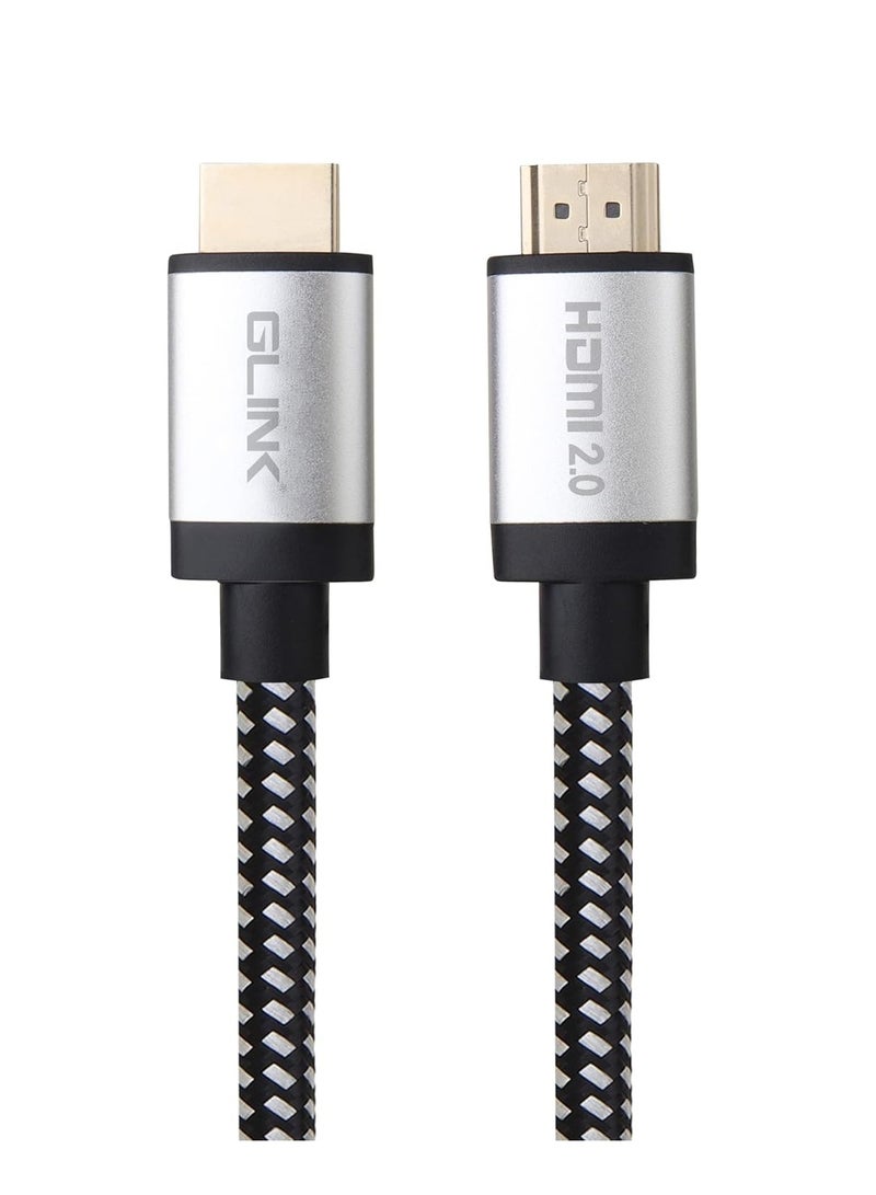 جلينك كابل HDMI فائق السرعة 4K من GLINK GL-201، 2.0 فولت مع إيثرنت 18 جيجابت في الثانية، يدعم DOLBY، 3D، 4K@60Hz، HDCP 2.2، إرجاع الصوت، مضفر قطني، موصل معدني مطلي بالذهب (1.8 متر) - Image 1