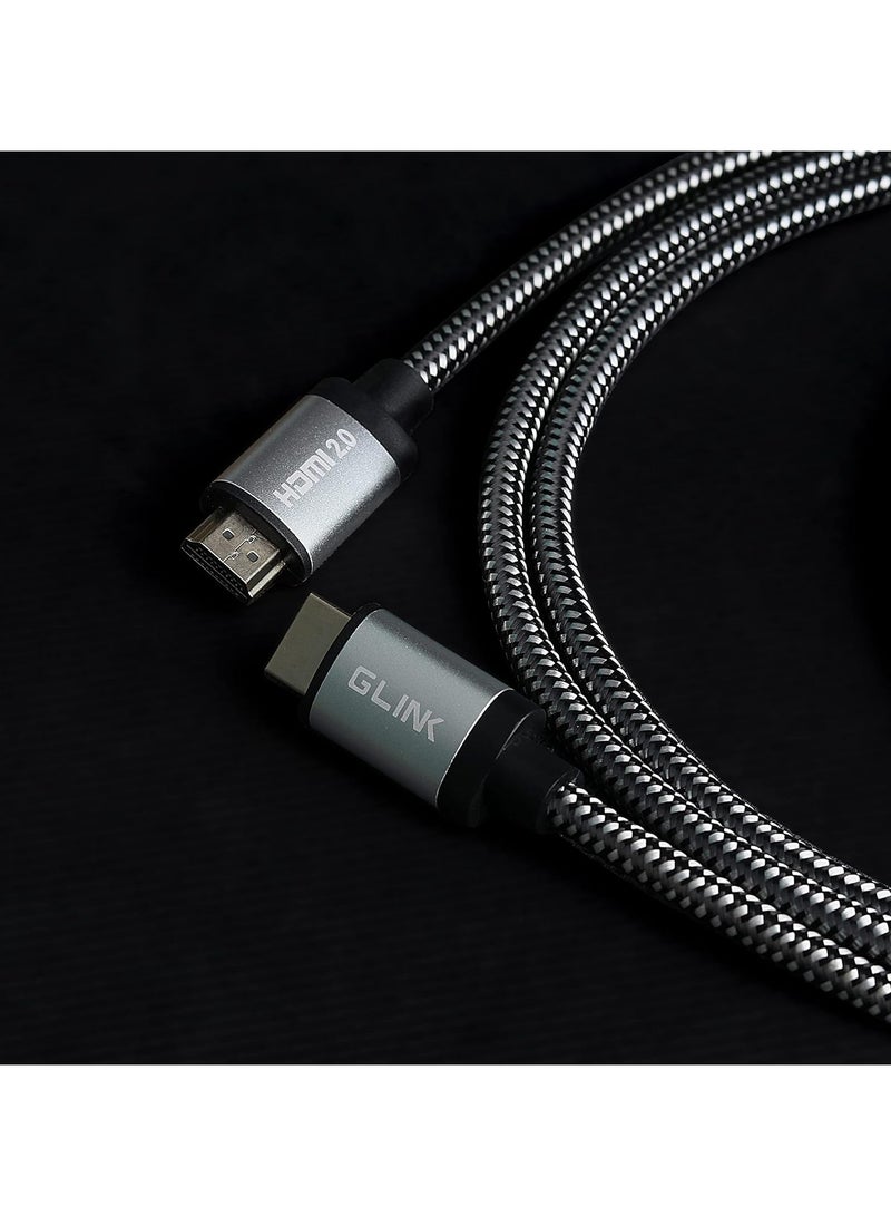 جلينك كابل HDMI فائق السرعة 4K من GLINK GL-201، 2.0 فولت مع إيثرنت 18 جيجابت في الثانية، يدعم DOLBY، 3D، 4K@60Hz، HDCP 2.2، إرجاع الصوت، مضفر قطني، موصل معدني مطلي بالذهب (1.8 متر) - Image 3