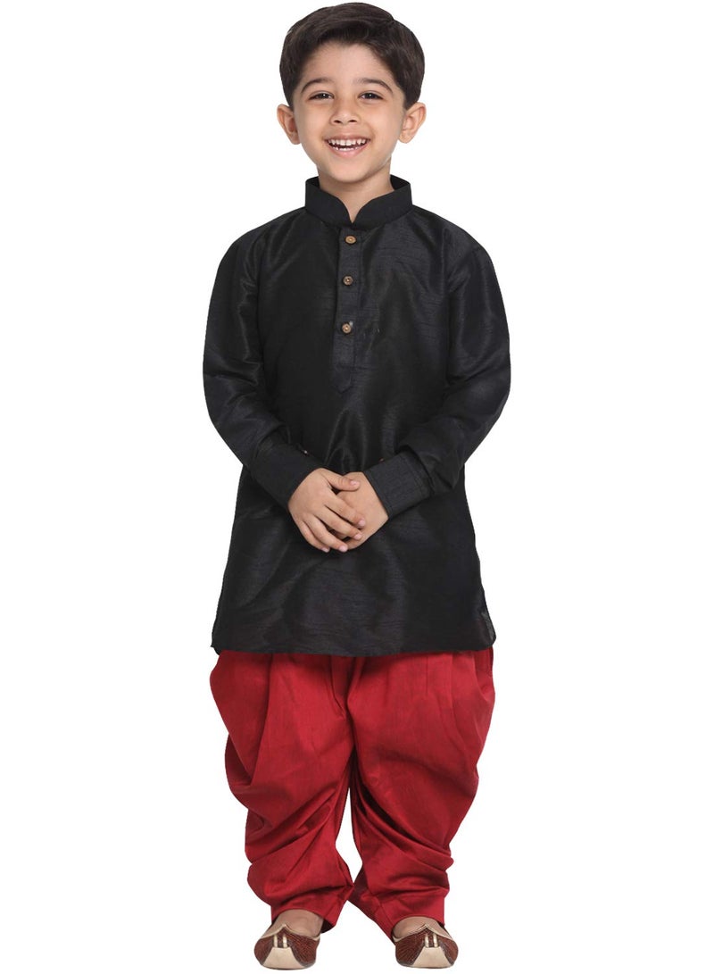 JBN Creation Boys Silk Blend Kurta and Dhoti Set - Ethnic Elegance for Festivals | Pathani Style Full Sleeves Kurta and Cowl Style Patiala Dhoti Pant Set | Traditional Attire for Kids - Image 1