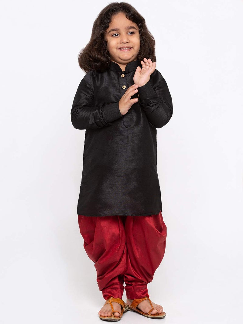 JBN Creation Boys Silk Blend Kurta and Dhoti Set - Ethnic Elegance for Festivals | Pathani Style Full Sleeves Kurta and Cowl Style Patiala Dhoti Pant Set | Traditional Attire for Kids - Image 3