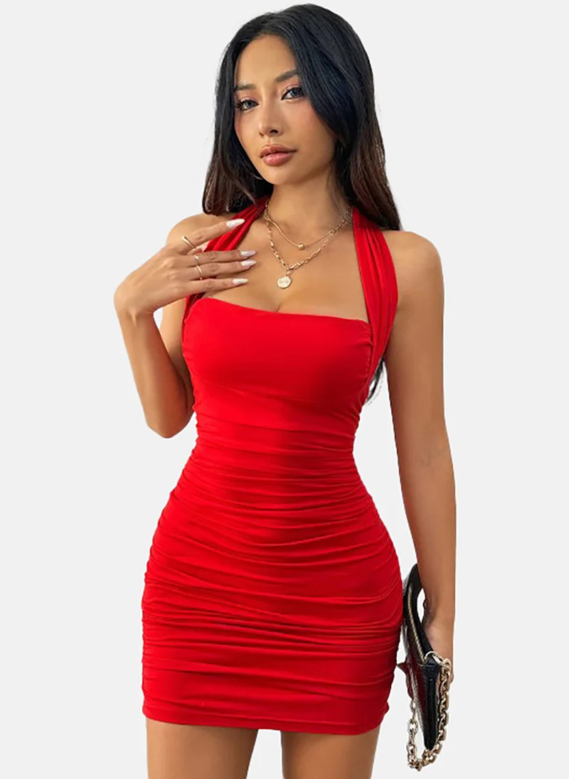 YUNIQEE Ruched Halter Mini Dress