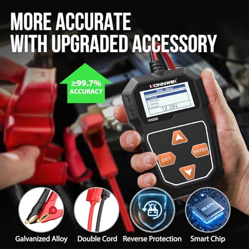 KONNWEI KW208 12V Car Battery Tester, 100-2000 CCA Load Tester Automotive Alternator Tester Digital Auto Battery Analyzer Charging Cranking System Tester for Truck Marine Motorcycle SUV Boat - Image 3