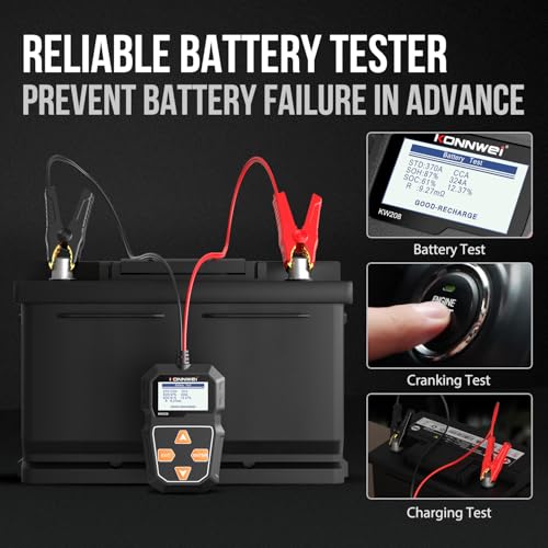 KONNWEI KW208 12V Car Battery Tester, 100-2000 CCA Load Tester Automotive Alternator Tester Digital Auto Battery Analyzer Charging Cranking System Tester for Truck Marine Motorcycle SUV Boat - Image 5