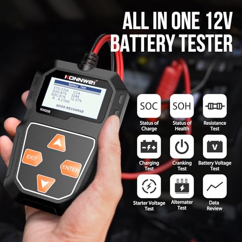 KONNWEI KW208 12V Car Battery Tester, 100-2000 CCA Load Tester Automotive Alternator Tester Digital Auto Battery Analyzer Charging Cranking System Tester for Truck Marine Motorcycle SUV Boat - Image 2