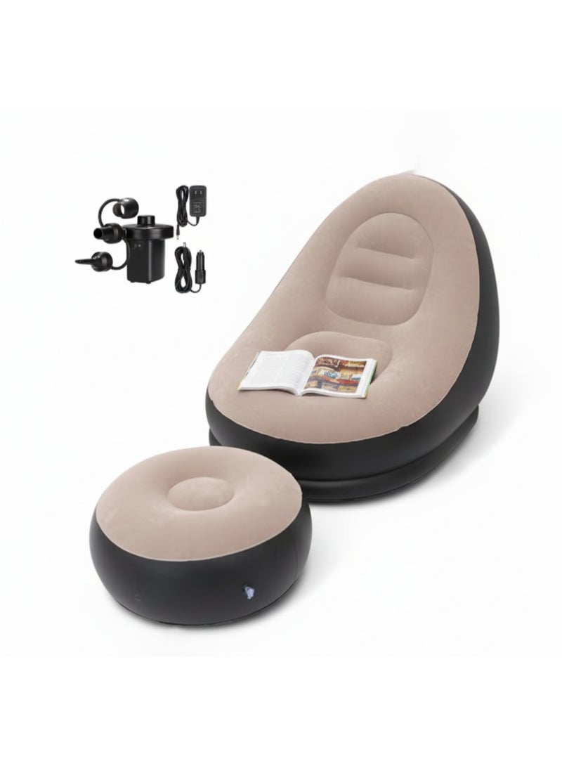 Inflatable Sofa Chair Set with Footrest and Air Pump Foldable Portable Air Lounge Couch for Indoor Outdoor Camping Picnic Beach - Image 2