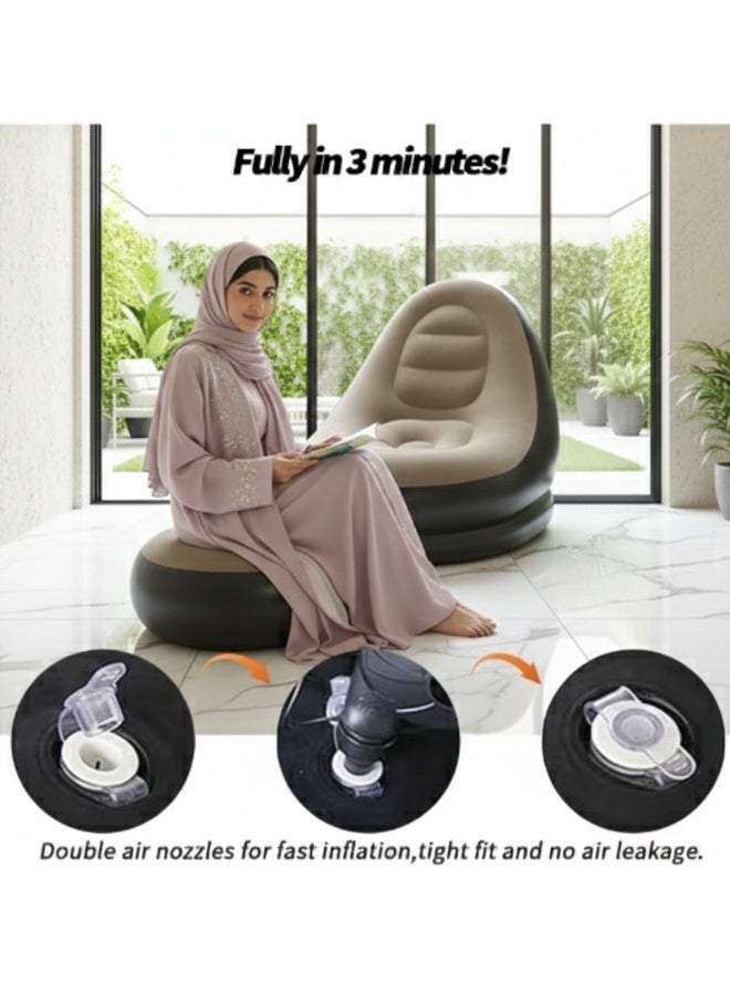 Inflatable Sofa Chair Set with Footrest and Air Pump Foldable Portable Air Lounge Couch for Indoor Outdoor Camping Picnic Beach - Image 3