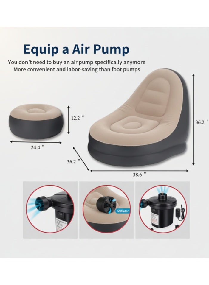 Inflatable Sofa Chair Set with Footrest and Air Pump Foldable Portable Air Lounge Couch for Indoor Outdoor Camping Picnic Beach - Image 4