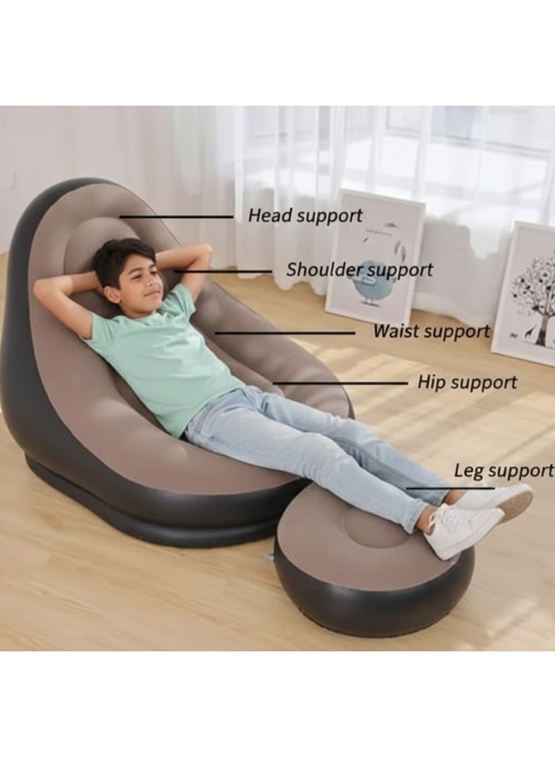 Inflatable Sofa Chair Set with Footrest and Air Pump Foldable Portable Air Lounge Couch for Indoor Outdoor Camping Picnic Beach - Image 5