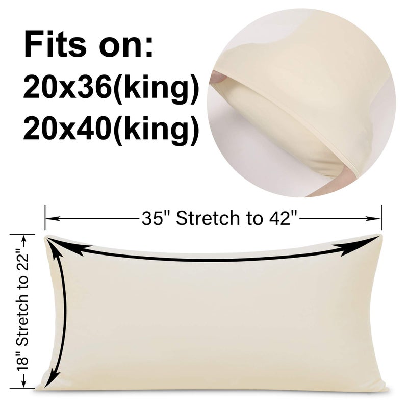 N&Y HOME 2-Pack Stretch Pillow Cases - Jersey Knit & Ultra Soft Envelope Closure Pillowcases T-Shirt Like Microfiber Blend - Suitable for 20x36/20x40 King Size Set of 2  Beige - Image 3