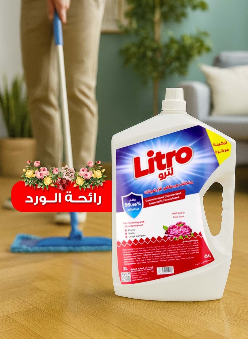 Litro Floor Cleaner Liquid & Disinfectant 3L – Rose Fragrance – Multipurpose Floor Cleaning Liquid, Powerful Floor Disinfectant for Deep Cleaning & Long Lasting Freshness - Image 2