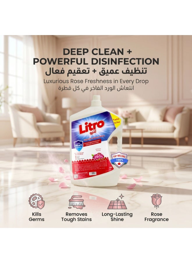 Litro Floor Cleaner Liquid & Disinfectant 3L – Rose Fragrance – Multipurpose Floor Cleaning Liquid, Powerful Floor Disinfectant for Deep Cleaning & Long Lasting Freshness - Image 3