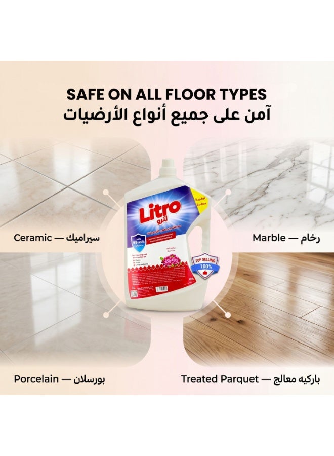 Litro Floor Cleaner Liquid & Disinfectant 3L – Rose Fragrance – Multipurpose Floor Cleaning Liquid, Powerful Floor Disinfectant for Deep Cleaning & Long Lasting Freshness - Image 4