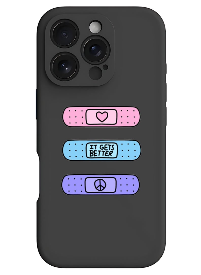 Theodor iPhone 16 Pro Max Black Protective Slim Fit Case Liquid Silicone Cover with Full Body Protection Anti-Scratch Shockproof Case For iPhone - Bandaids  - Image 1