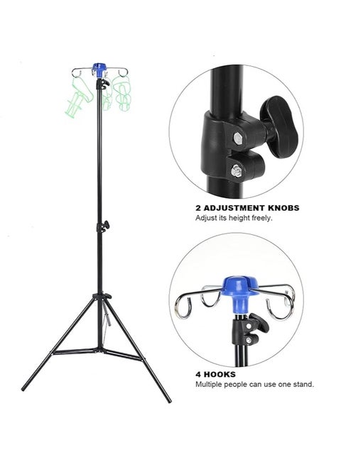 Portable IV Stand Floor Stand with 4 Hooks Infusion Stand, Adjustable Height to 82.6", Foldable IV Bag Stand Drip Bag Stand IV Poles Stand for Nursing Home, Aluminum Alloy