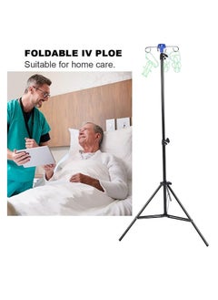 BIONEX Portable IV Stand Floor Stand with 4 Hooks Infusion Stand, Adjustable Height to 82.6", Foldable IV Bag Stand Drip Bag Stand IV Poles Stand for Nursing Home, Aluminum Alloy  - Image 3