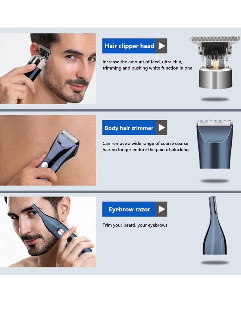 Excefore Multi-Functional Electric Grooming Set for Men, Beard Hair Nose Face Trimmer, Portable Shaver, 5 in 1 Wet  Dry Electric Razor, 3-Speed, Includes 4 Replacement Heads, Father's Day Gift (Blue) - Image 5