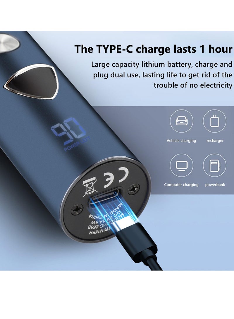 Excefore Multi-Functional Electric Grooming Set for Men, Beard Hair Nose Face Trimmer, Portable Shaver, 5 in 1 Wet  Dry Electric Razor, 3-Speed, Includes 4 Replacement Heads, Father's Day Gift (Blue) - Image 2