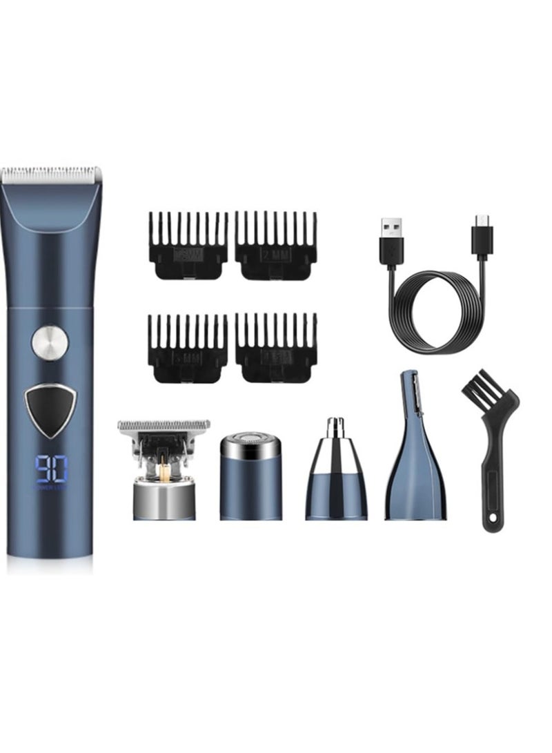 Excefore Multi-Functional Electric Grooming Set for Men, Beard Hair Nose Face Trimmer, Portable Shaver, 5 in 1 Wet  Dry Electric Razor, 3-Speed, Includes 4 Replacement Heads, Father's Day Gift (Blue) - Image 1