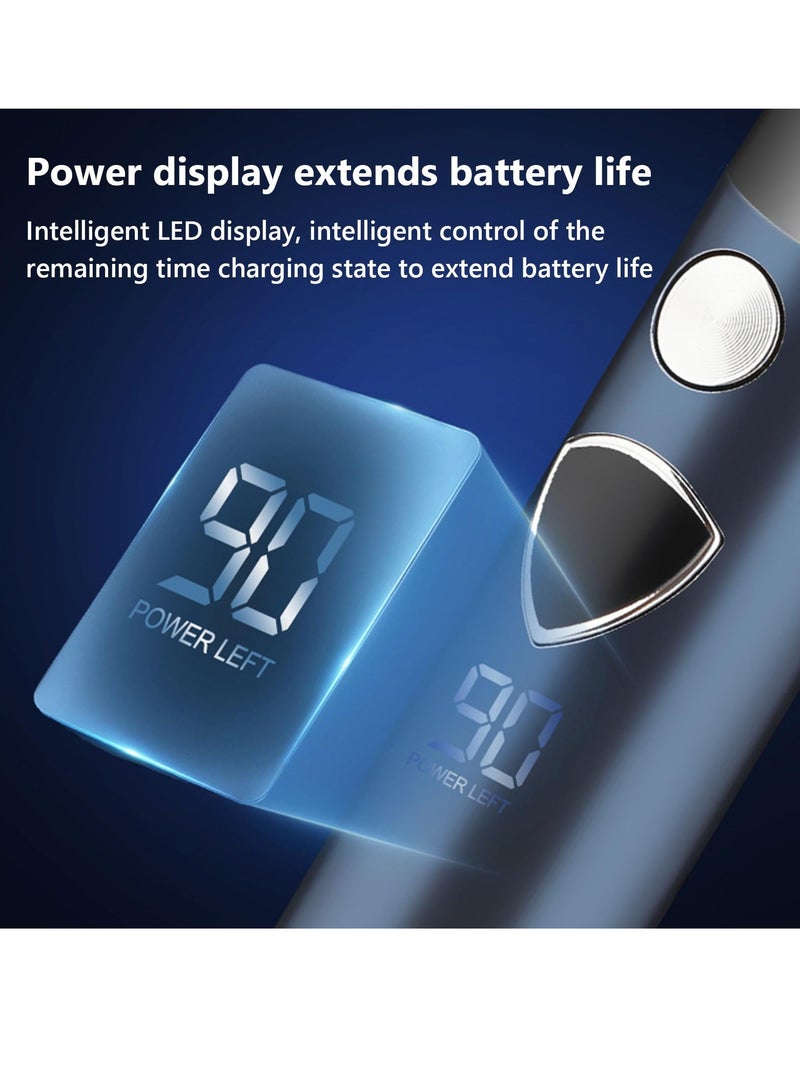 Excefore Multi-Functional Electric Grooming Set for Men, Beard Hair Nose Face Trimmer, Portable Shaver, 5 in 1 Wet  Dry Electric Razor, 3-Speed, Includes 4 Replacement Heads, Father's Day Gift (Blue) - Image 3