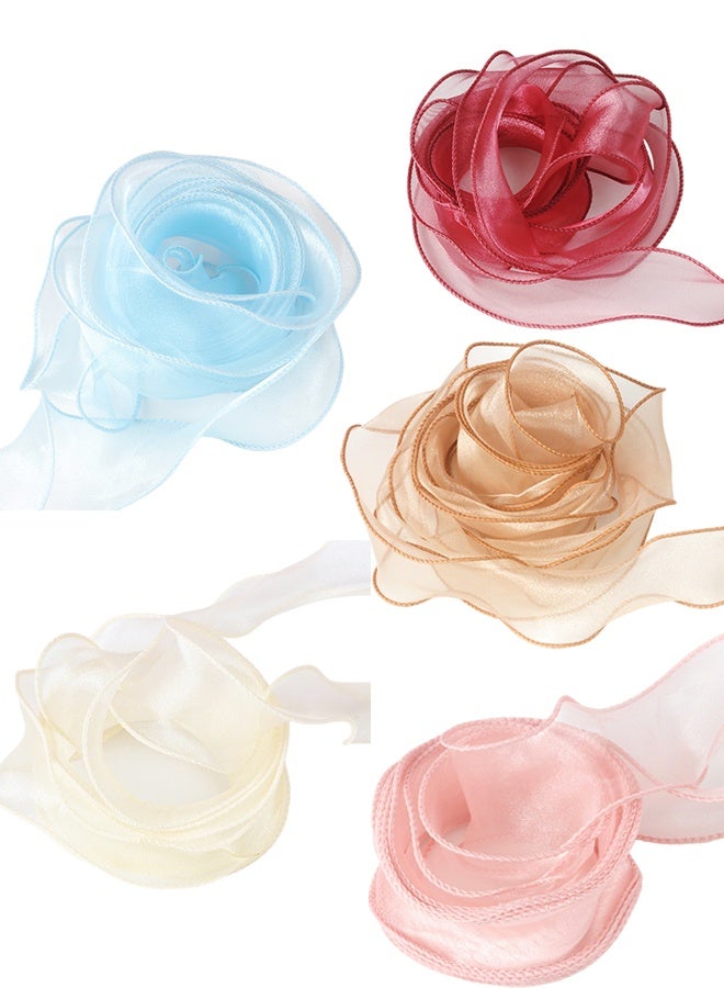 Happy D 5pcs, 4cm/1.57in x 2.2m/86.6in Cake Flower Ribbon Tie, Butterfly DIY Headband Material, Wave Curl Packaging Tie, Fishtail Yarn Woven Satin Floating Color Ribbon For Room Decoration, Wedding Party Decoration Ribbon, Unique Gift Box Tie Ribbon - Image 2