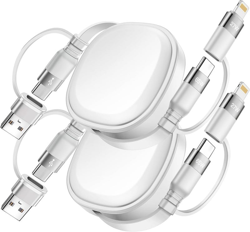 Minlu 65W Retractable Charging Cable,5 in 1 Multi Charger Cable for Travel,USB Type C Charger Cord Fast Charging Cable with USB A/C to USBC+L for iPhone 17 16 15,iPad,Samsung,PS,Macbook-2Pack,3.8ft - Image 1