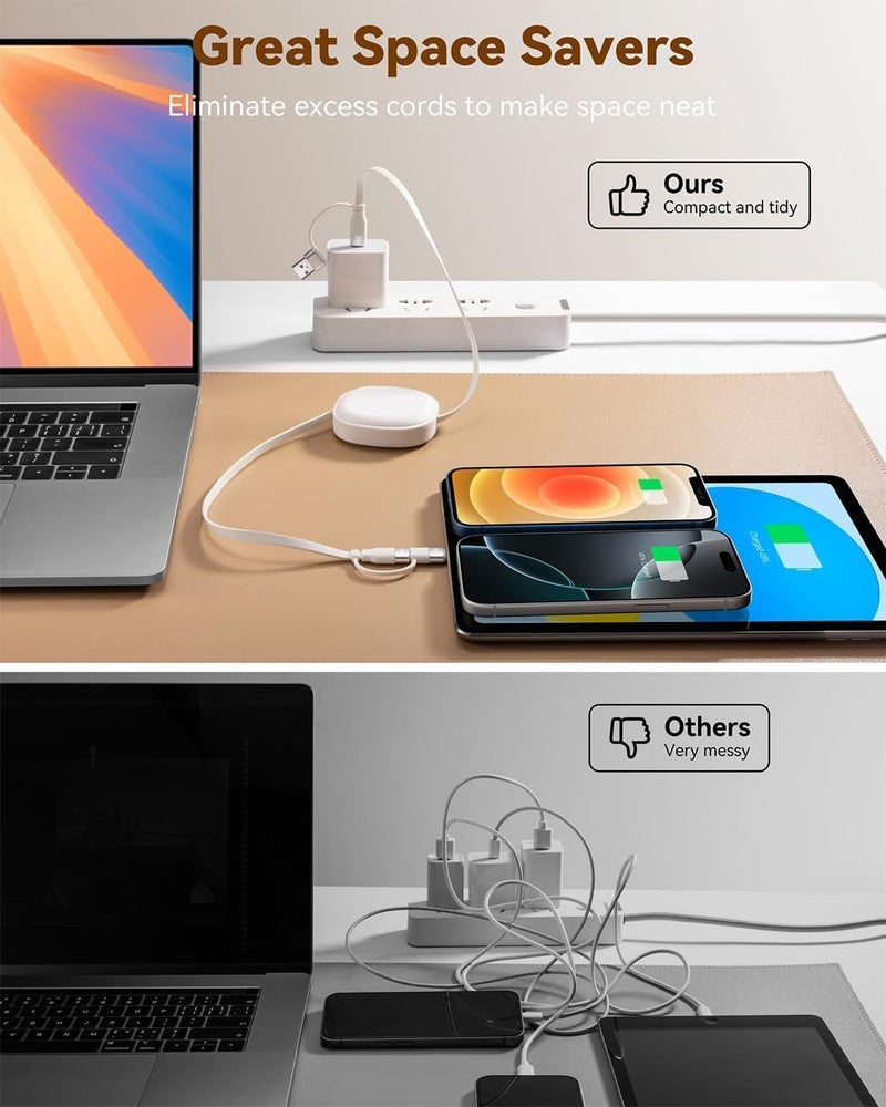 Minlu 65W Retractable Charging Cable,5 in 1 Multi Charger Cable for Travel,USB Type C Charger Cord Fast Charging Cable with USB A/C to USBC+L for iPhone 17 16 15,iPad,Samsung,PS,Macbook-2Pack,3.8ft - Image 2