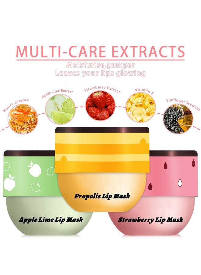 LemonSac 3 PCS Bee Lip Balm Honey Pot, Honey & Strawberry & Watermelon Lip Mask Overnight Propolis Moisturizing Lip Balm Hydrating Prevention Dry and Crack Lip Scrubs Exfoliator Lip Wrinkle Care (Set B) - Image 4