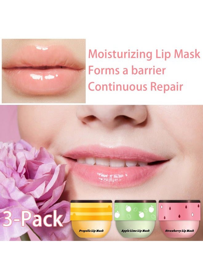 LemonSac 3 PCS Bee Lip Balm Honey Pot, Honey & Strawberry & Watermelon Lip Mask Overnight Propolis Moisturizing Lip Balm Hydrating Prevention Dry and Crack Lip Scrubs Exfoliator Lip Wrinkle Care (Set B) - Image 2