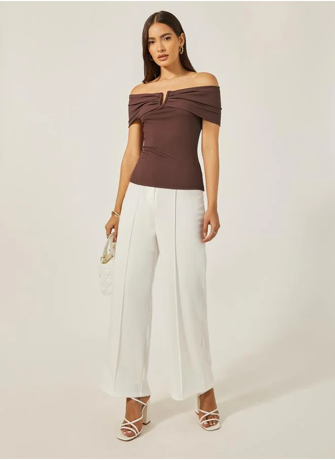 ستايلي Off Shoulder Rib Knit Fitted Top