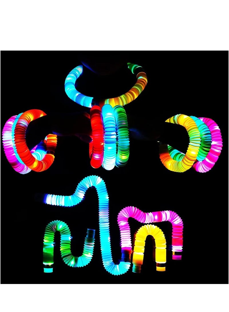 OMEVE 6 Pack Light Up Pop Tubes Fidget Toy Sensory Tubes Toddler Toys LED Pop Glow Sticks Glow in The Dark Party Supplies Party Bag Fillers for Kids  - Image 2