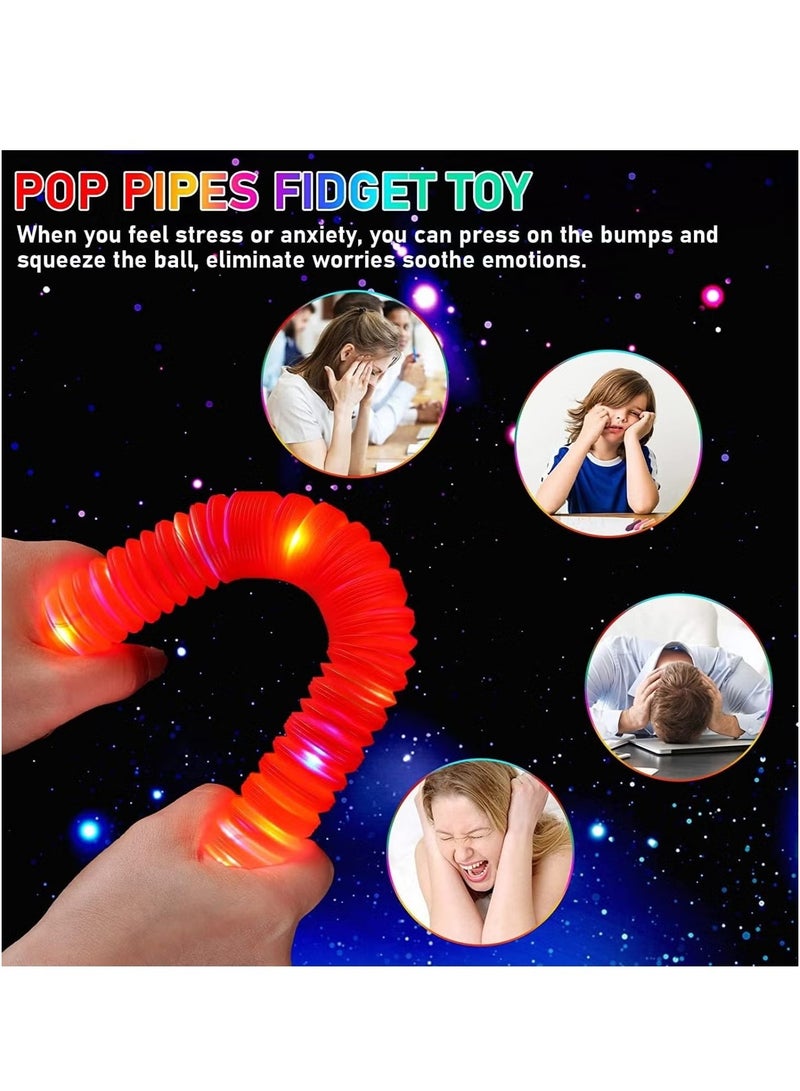 OMEVE 6 Pack Light Up Pop Tubes Fidget Toy Sensory Tubes Toddler Toys LED Pop Glow Sticks Glow in The Dark Party Supplies Party Bag Fillers for Kids  - Image 5