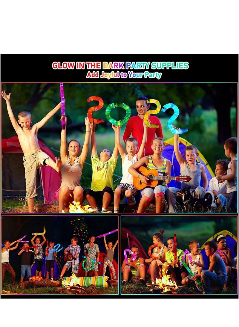 OMEVE 6 Pack Light Up Pop Tubes Fidget Toy Sensory Tubes Toddler Toys LED Pop Glow Sticks Glow in The Dark Party Supplies Party Bag Fillers for Kids  - Image 4