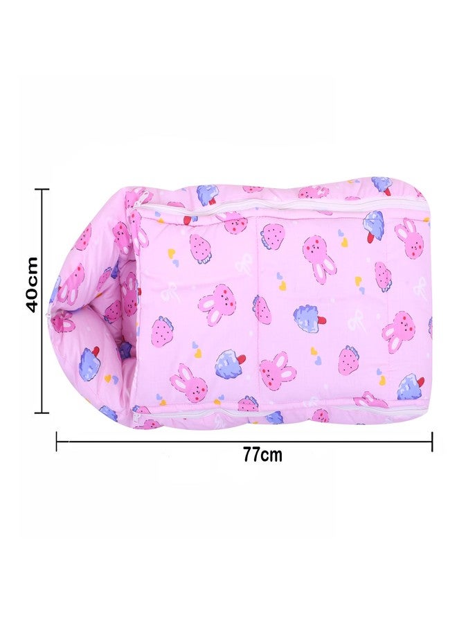 Nonibud Baby Cotton Sleeping Bed Cum Carrying Nest Bag with Storage Bag # Large Size 77 Cms X 40 Cms # 0-9 Months- SkyBlue Star Print (Pink Teddy) - Image 2