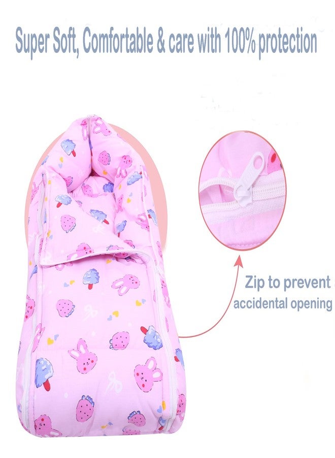 Nonibud Baby Cotton Sleeping Bed Cum Carrying Nest Bag with Storage Bag # Large Size 77 Cms X 40 Cms # 0-9 Months- SkyBlue Star Print (Pink Teddy) - Image 4
