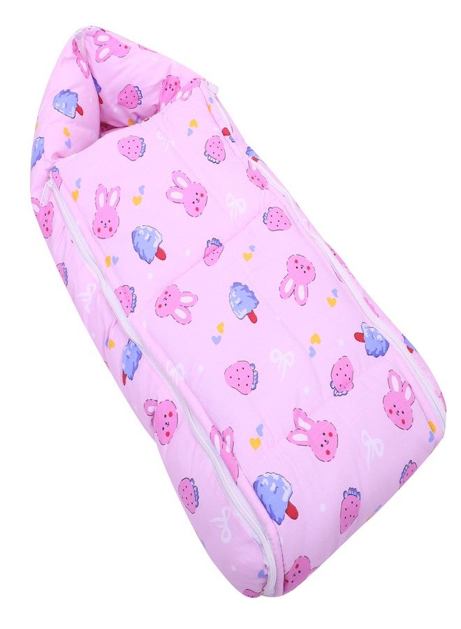 Nonibud Baby Cotton Sleeping Bed Cum Carrying Nest Bag with Storage Bag # Large Size 77 Cms X 40 Cms # 0-9 Months- SkyBlue Star Print (Pink Teddy) - Image 1