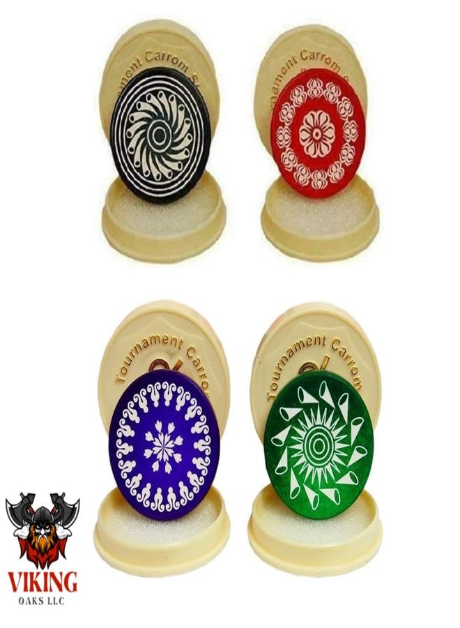 VikingOaksLLC Carrom Board Wooden Coins and Tournament Striker Professional Set, (24 Carrom Board Pieces + 4 Striker Random Design with Case) – White/Red/Black - Image 4