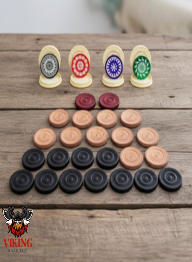 VikingOaksLLC Carrom Board Wooden Coins and Tournament Striker Professional Set, (24 Carrom Board Pieces + 4 Striker Random Design with Case) – White/Red/Black - Image 2