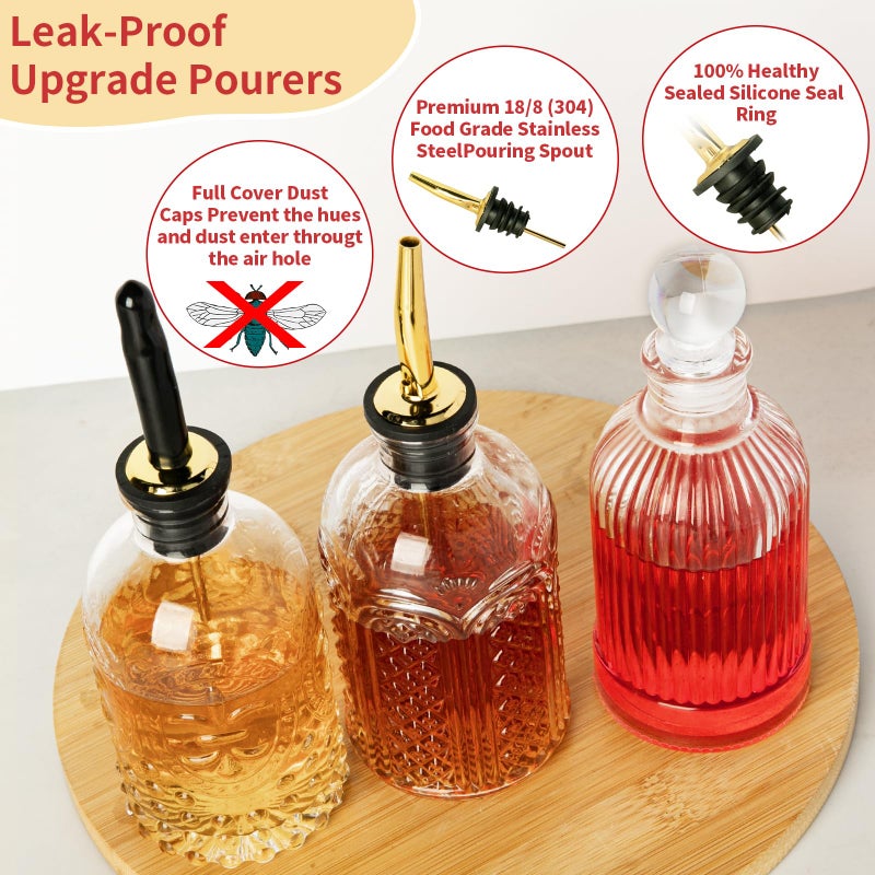 INFTYLE Coffee Syrup Dispenser Bottles Set 6 Pack 7 OZ, Simple Small Glass Syrup Bottles for Coffee Bar with Metal Pour Spout Ideal for Coffee Syrups, Honey - Image 4