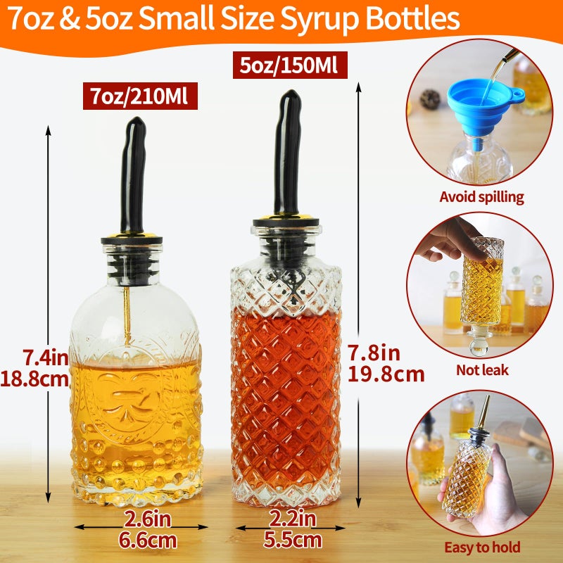 INFTYLE Coffee Syrup Dispenser Bottles Set 6 Pack 7 OZ, Simple Small Glass Syrup Bottles for Coffee Bar with Metal Pour Spout Ideal for Coffee Syrups, Honey - Image 5