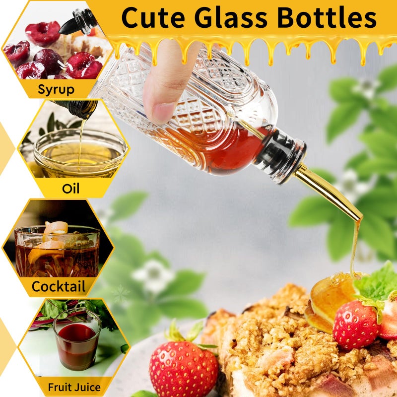 INFTYLE Coffee Syrup Dispenser Bottles Set 6 Pack 7 OZ, Simple Small Glass Syrup Bottles for Coffee Bar with Metal Pour Spout Ideal for Coffee Syrups, Honey - Image 2
